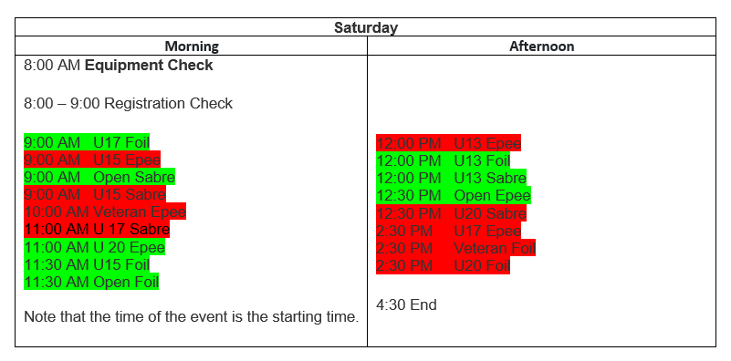 UPDATED TOURNAMENT: MFA 1 November 20 – Manitoba Fencing Association